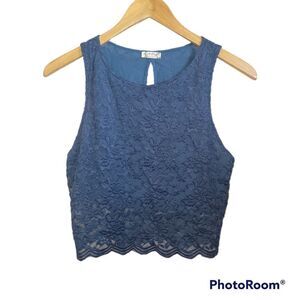 Free People Blue Lace Lined Semi Cropped Sleeveless Top S